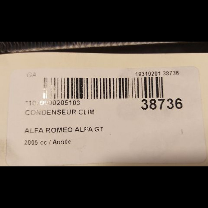 Condenseur clim occasion ALFA ROMEO ALFA GT Phase 1 03-2004->12-2010 50506568 3