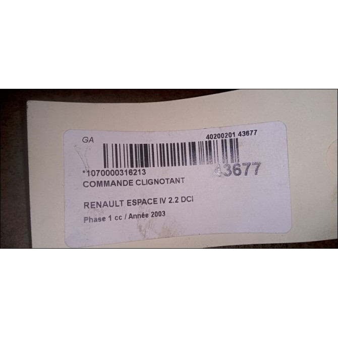 Commande clignotant occasion RENAULT ESPACE IV Phase 1 09-2002->03-2006 2.2 DCI 8200110132 4