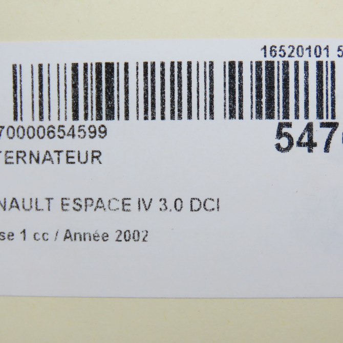 Alternateur occasion RENAULT ESPACE IV Phase 1 09-2002->03-2006 3.0 DCI 8201268243 8