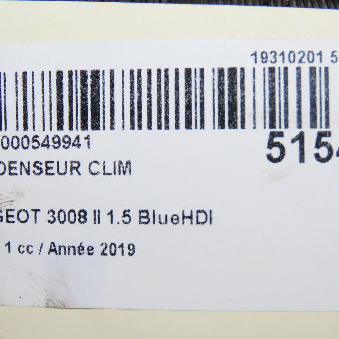Condenseur clim occasion PEUGEOT 3008 II Phase 1 04-1995->04-1999 1.5 BlueHDI 130ch 9817275680 5