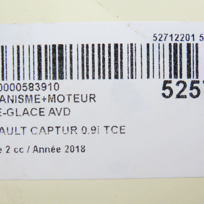 Mecanisme + moteur lève-glace avant droit occasion RENAULT CAPTUR Phase 1 04-1995->04-1999 0.9i TCE 90ch 807200713R 8