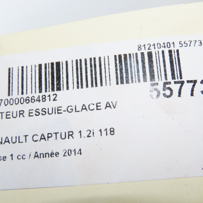 Moteur essuie-glace avant occasion RENAULT CAPTUR Phase 1 02-2013->... 1.2i 118 16V 288008337R 6