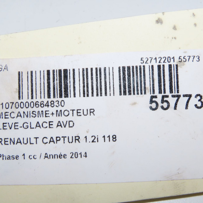 Mecanisme + moteur lève-glace avant droit occasion RENAULT CAPTUR Phase 1 02-2013->... 1.2i 118 16V 807200713R 6