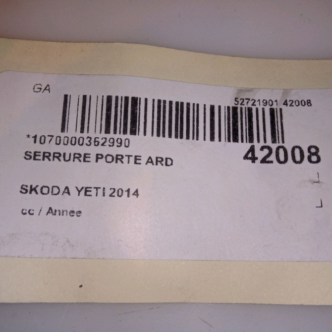 Serrure porte ard occasion SKODA YETI 5K4839016AF 5