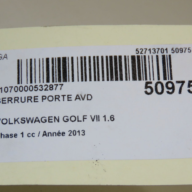 Serrure porte avd occasion VOLKSWAGEN GOLF VII GOLF VII Phase 1 2012-10-01->2017-06-30 1.6 TDI 105ch 5K1837016J 5