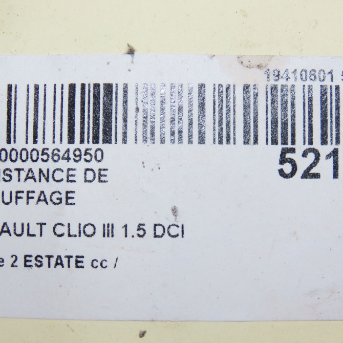 Resistance de chauffage occasion RENAULT CLIO III phase 2 ESTATE 03-2009->12-2014 1.5 DCI 85ch 7