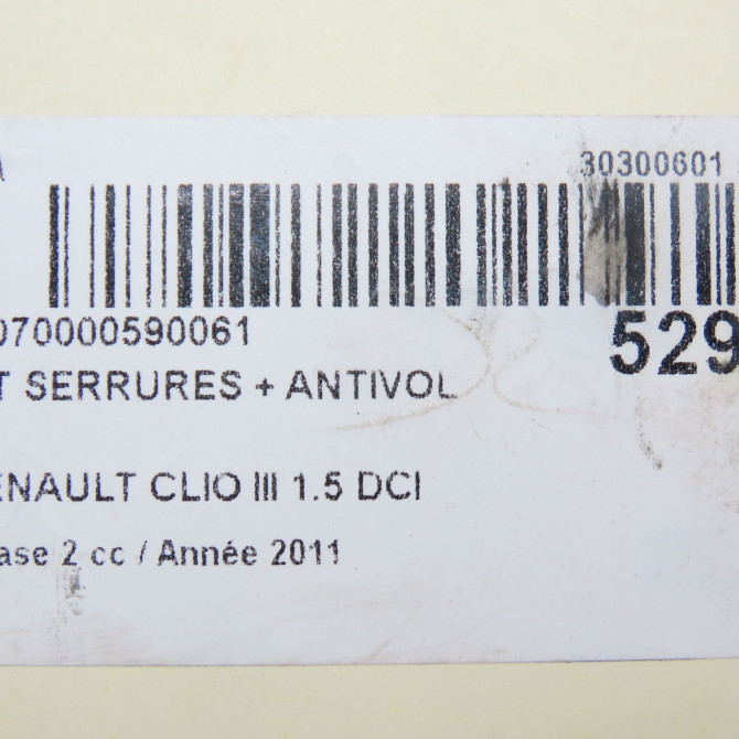 Kit serrures + antivol occasion RENAULT CLIO III Phase 2 03-2009->12-2014 1.5 DCI 75ch 7701208784 5