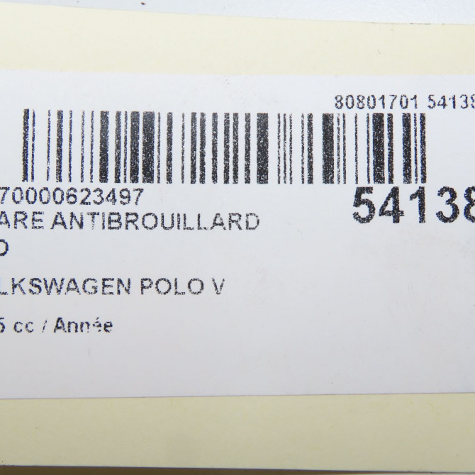 Phare antibrouillard avant droit occasion VOLKSWAGEN POLO V Phase 2 02-2014->... 6C0941700 6