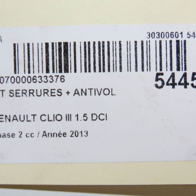 Kit serrures + antivol occasion RENAULT CLIO III Phase 2 03-2009->12-2014 1.5 DCI 75ch 7701208784 7