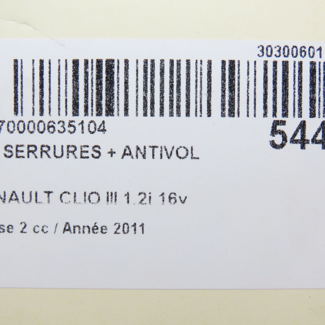 Kit serrures + antivol occasion RENAULT CLIO III Phase 2 03-2009->12-2014 1.2i 16v 75ch 7701208784 7