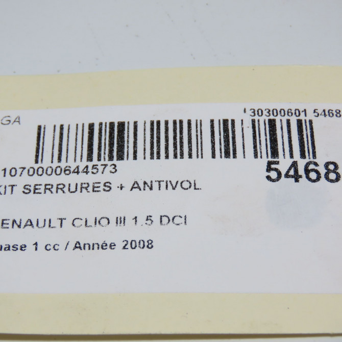 Kit serrures + antivol occasion RENAULT CLIO III Phase 1 09-2005->03-2009 1.5 DCI 70ch 7701208784 5