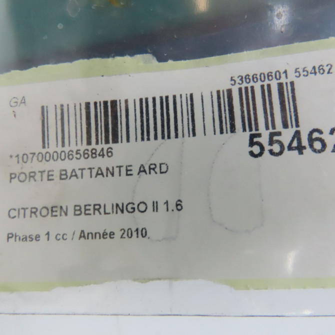 Porte battante arrière droite occasion CITROEN BERLINGO II Phase 1 05-2008->01-2012 1.6 HDi 8v 110ch 9820436680 5
