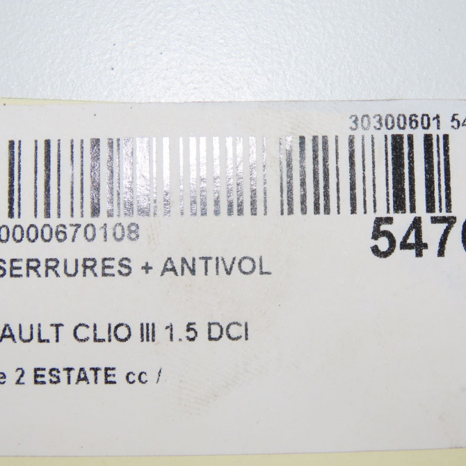 Kit serrures + antivol occasion RENAULT CLIO III phase 2 ESTATE 03-2009->12-2014 1.5 DCI 85ch 7701208784 5