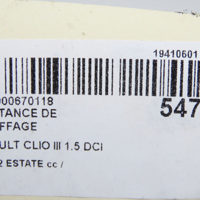 Resistance de chauffage occasion RENAULT CLIO III phase 2 ESTATE 03-2009->12-2014 1.5 DCI 85ch 5