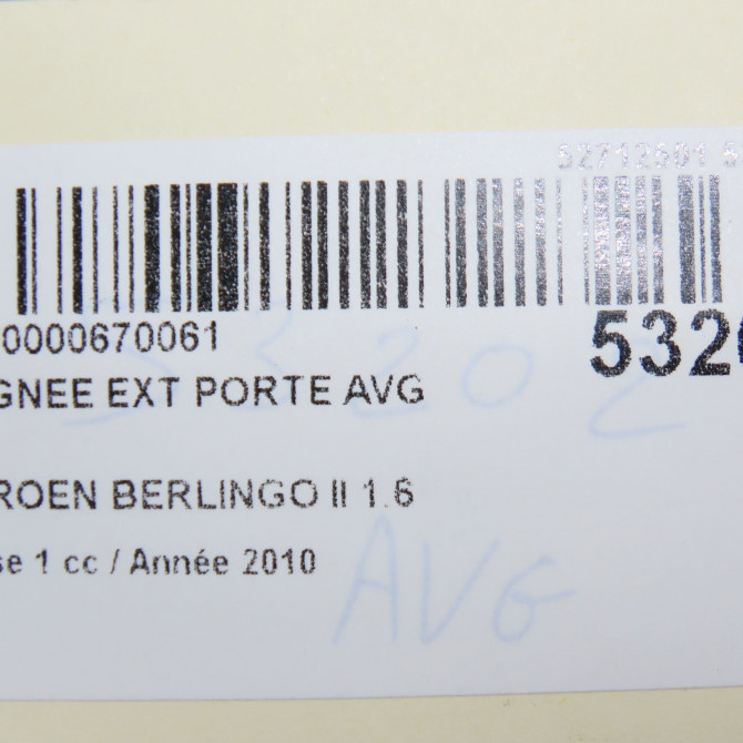 Poignee ext porte avg occasion CITROEN BERLINGO II Phase 1 05-2008->01-2012 1.6 HDI 16v 75ch 9101GE 4