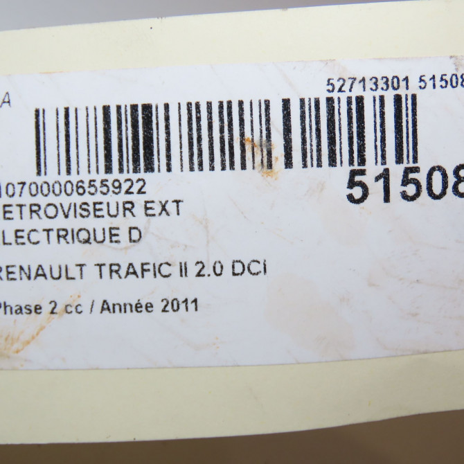 Retroviseur exterieur electrique droit occasion RENAULT TRAFIC II Phase 2 08-2006->... 2.0 DCI 90ch 7701473247 7