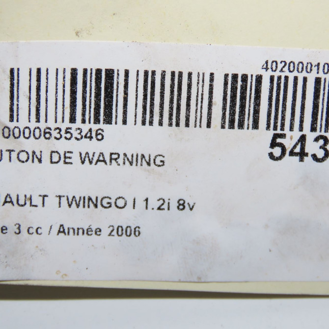 Bouton de warning occasion RENAULT TWINGO I Phase 3 08-2000->06-2007 1.2i 8v 60ch 7700822444 4