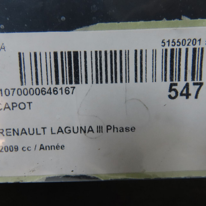 Capot occasion RENAULT LAGUNA III Phase 1 COUPE 08-2008->03-2013 651002983R 8