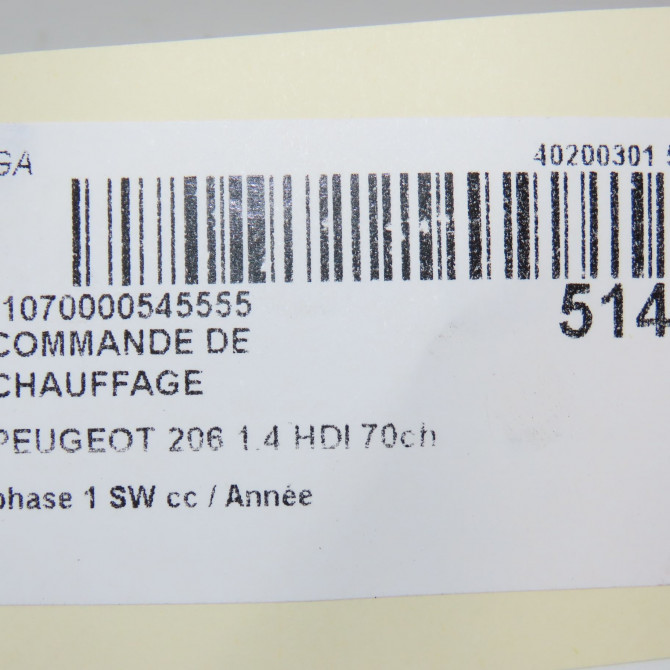 Commande de chauffage occasion PEUGEOT 206 206 phase 1 SW 2002-06-01->2006-12-31 1.4 HDI 70ch 6451EJ 5