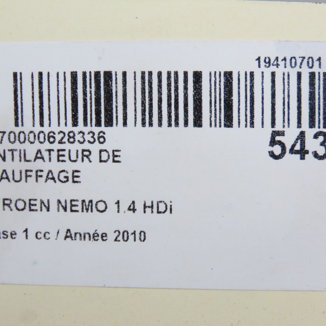 Ventilateur de chauffage occasion CITROEN NEMO Phase 1 09-2008->... 1.4 HDi 1611726480 6