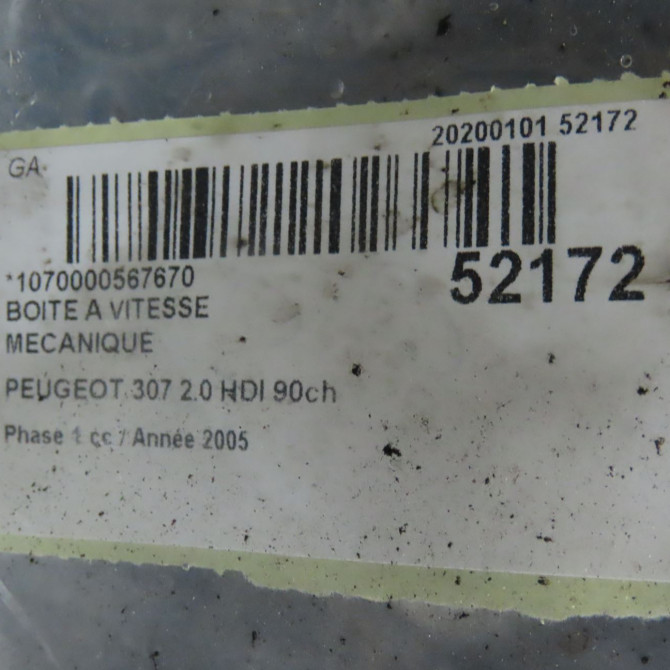 Boîte à vitesse mecanique occasion PEUGEOT 307 Phase 1 04-2001->06-2005 2.0 HDI 90ch 2222NQ 6