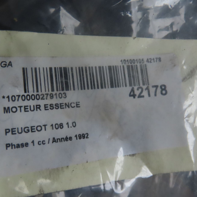 Moteur essence occasion PEUGEOT 106 Phase 1 09-1991->04-1996 1.0 13596 6