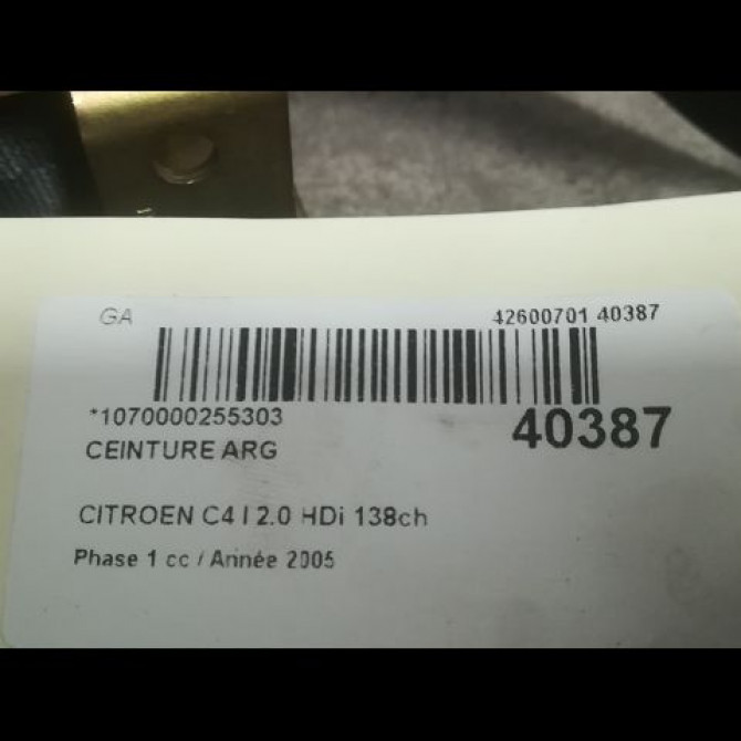 Ceinture arrière gauche occasion CITROEN C4 I Phase 1 11-2004->07-2008 2.0 HDi 138ch 8974JK 4