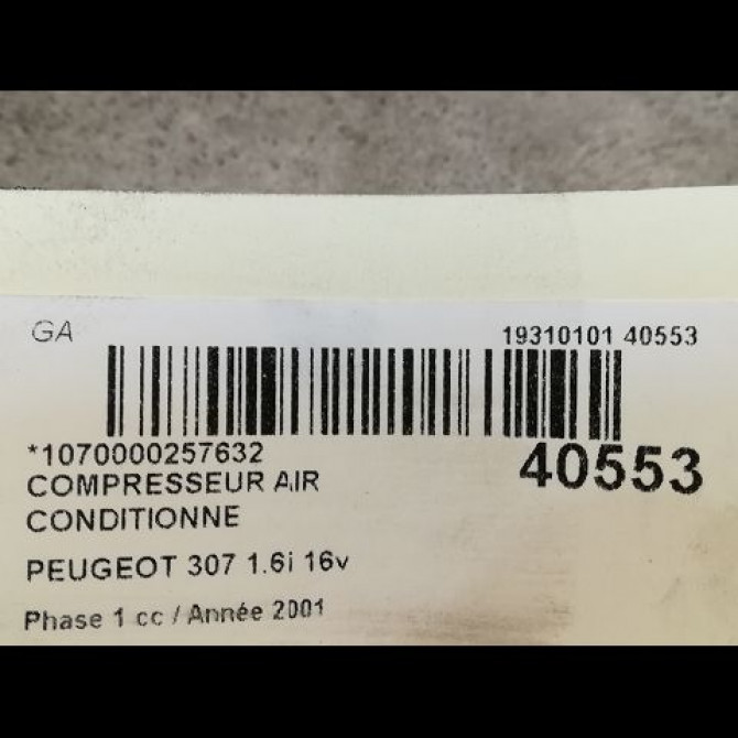 Compresseur air conditionne occasion PEUGEOT 307 Phase 1 04-2001->06-2005 1.6i 16v 6453JP 4