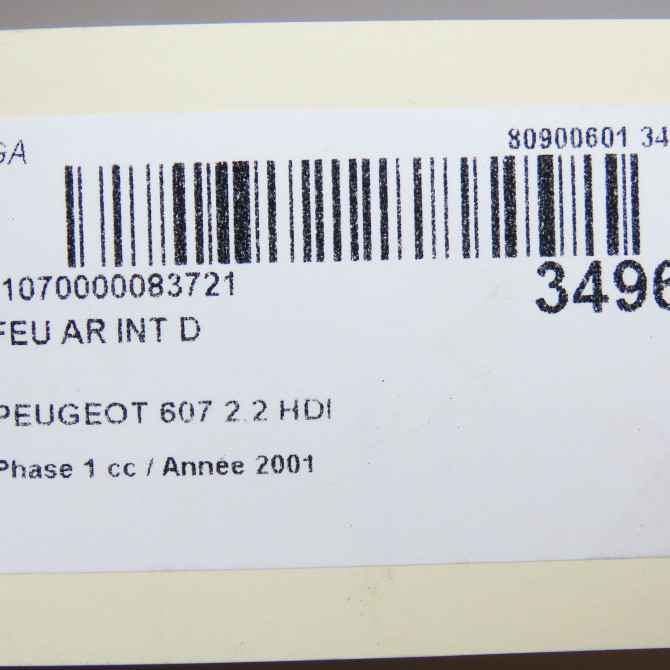 Feu arrière intérieur droit occasion PEUGEOT 607 Phase 1 11-1999->09-2004 2.2 HDI 6351N2 4