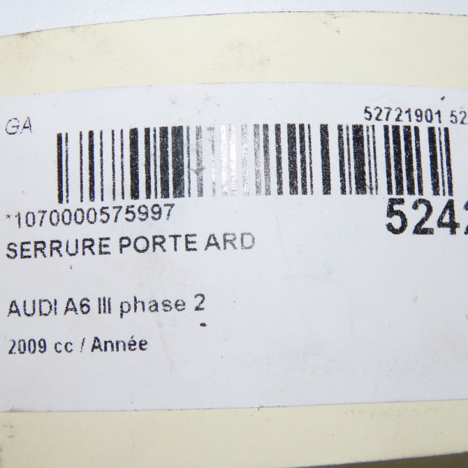 Serrure porte ard occasion AUDI A6 III phase 2 10-2008->12-2010 4F0839016A 6