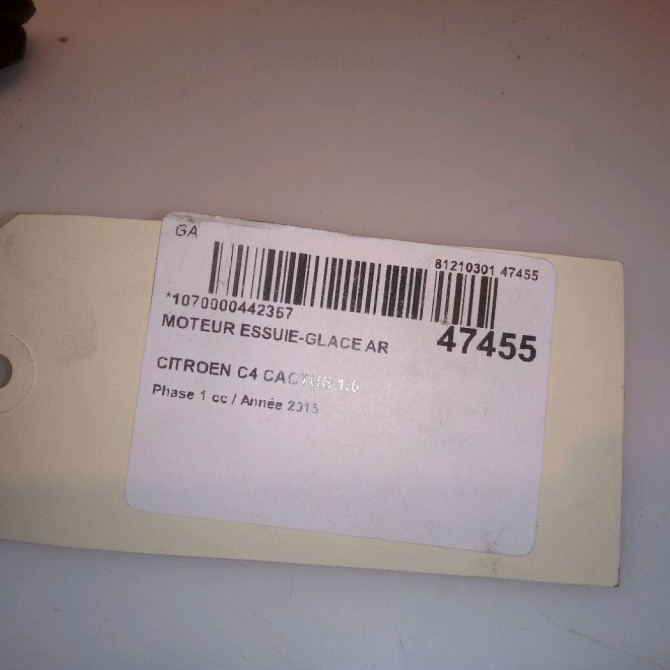 Moteur essuie-glace arrière occasion CITROEN C4 CACTUS Phase 1 02-2014->... 1.6 BlueHDI 100ch FAP 9801666380 4