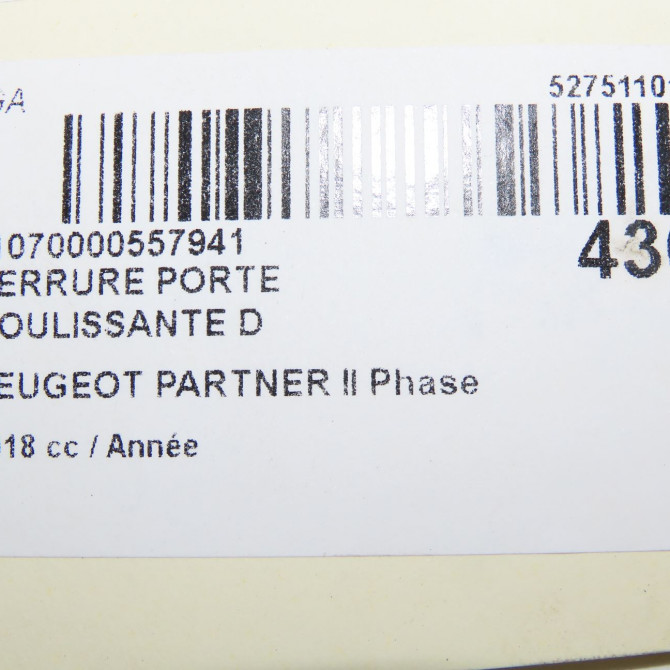 Serrure porte coulissante d occasion PEUGEOT PARTNER II Phase 3 04-2015->... 1.6 BlueHDI 100ch 9137N8 8