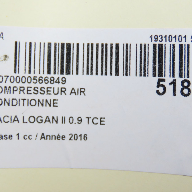 Compresseur air conditionne occasion DACIA LOGAN II Phase 1 06-2013->... 0.9 TCE 90ch 926003541R 7