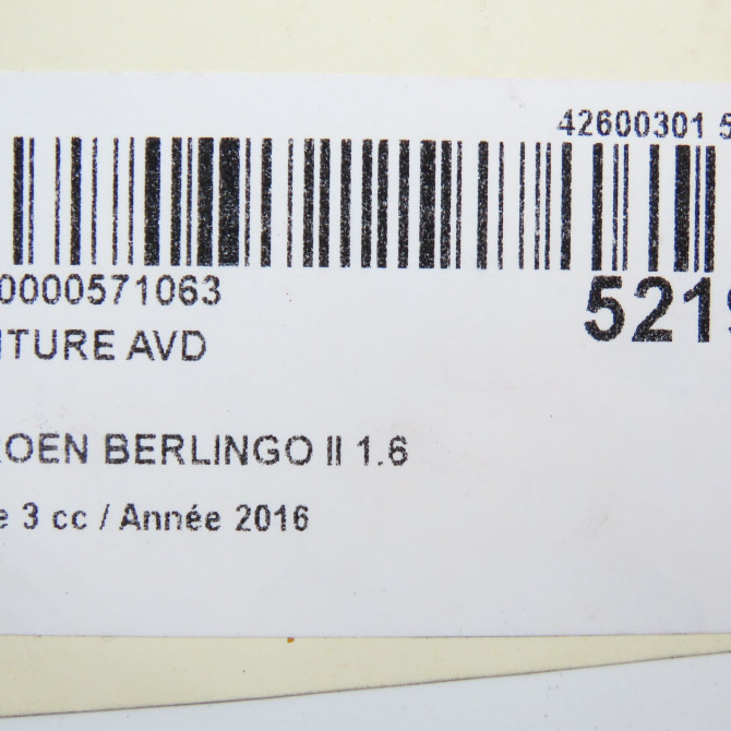 Ceinture avant droite occasion CITROEN BERLINGO II Phase 3 04-2015->... 1.6 BlueHDI 100ch 98025580XX 6