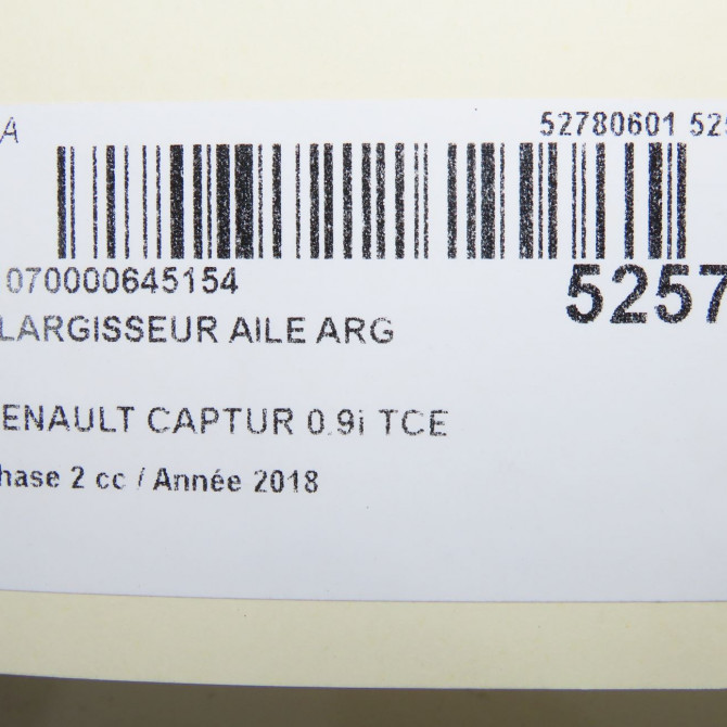 Elargisseur aile arg occasion RENAULT CAPTUR Phase 1 04-1995->04-1999 0.9i TCE 90ch 788A38847R 6