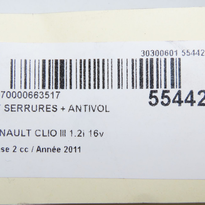 Kit serrures + antivol occasion RENAULT CLIO III Phase 2 03-2009->12-2014 1.2i 16v 75ch 7701208784 5