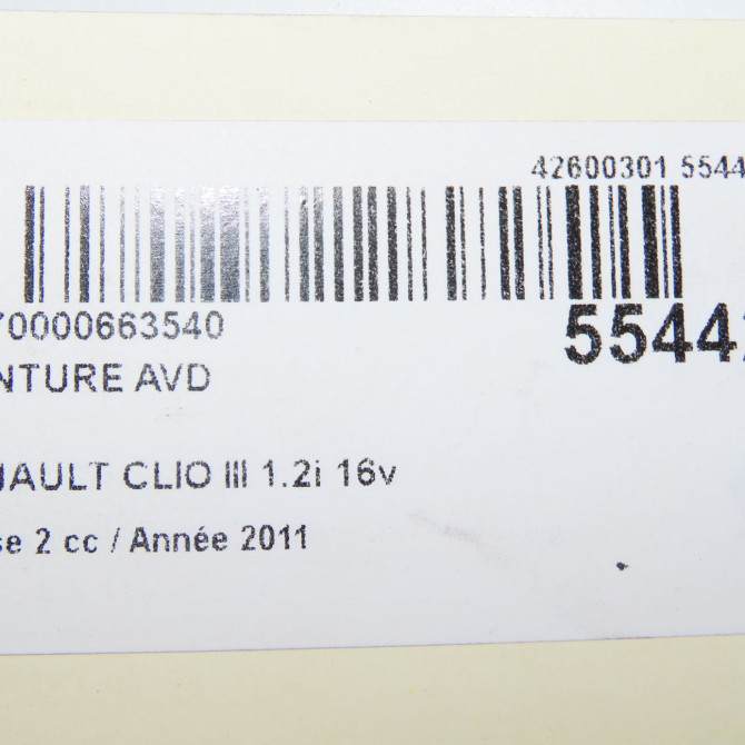 Ceinture avant droite occasion RENAULT CLIO III Phase 2 03-2009->12-2014 1.2i 16v 75ch 8200838217 7