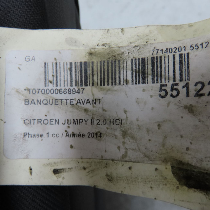 Banquette avant occasion CITROEN JUMPY II Phase 1 01-2007->... 2.0 HDI 125ch 5