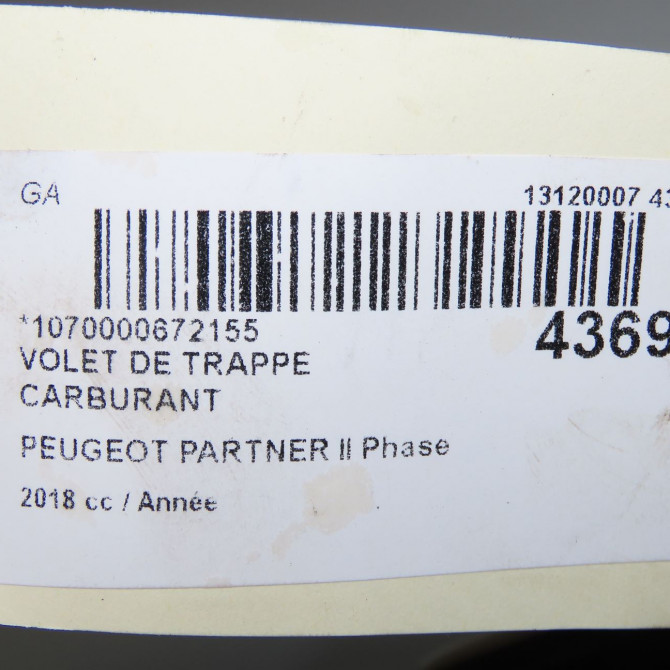 Volet de trappe carburant occasion PEUGEOT PARTNER II Phase 3 04-2015->... 1.6 BlueHDI 100ch 1679984080 5