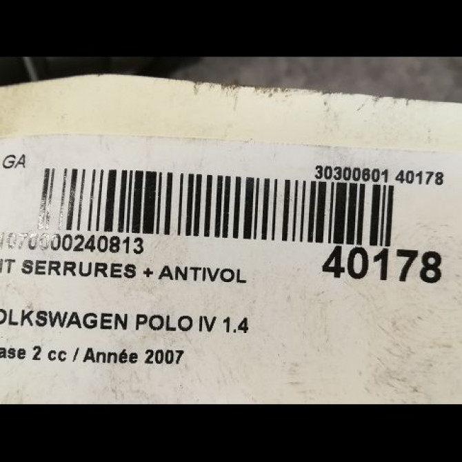Kit serrures + antivol occasion VOLKSWAGEN POLO IV Phase 2 05-2005->09-2009 1.4 TDI 80ch 2