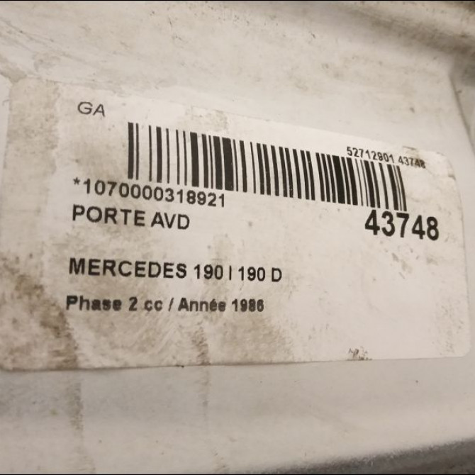 Porte avant droite occasion MERCEDES 190 I Phase 2 09-1988->06-1993 190 D 2