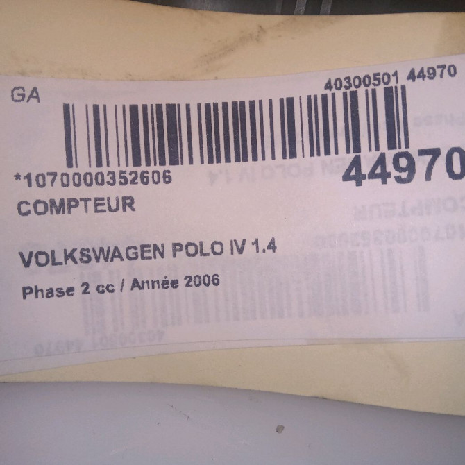 Compteur occasion VOLKSWAGEN POLO IV Phase 2 05-2005->09-2009 1.4 TDI 70ch 6Q0920825FZ06 6