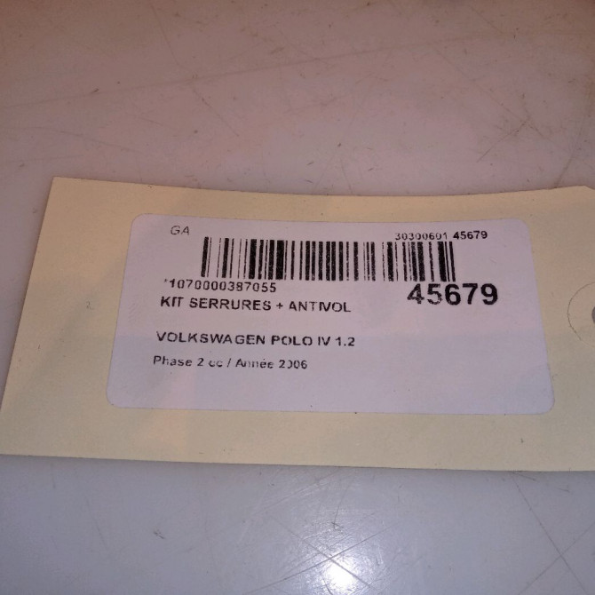 Kit serrures + antivol occasion VOLKSWAGEN POLO IV Phase 2 05-2005->09-2009 1.2 65ch 4