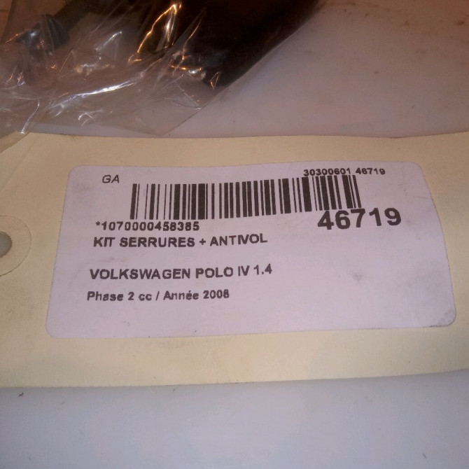 Kit serrures + antivol occasion VOLKSWAGEN POLO IV Phase 2 05-2005->09-2009 1.4 TDI 70ch 5
