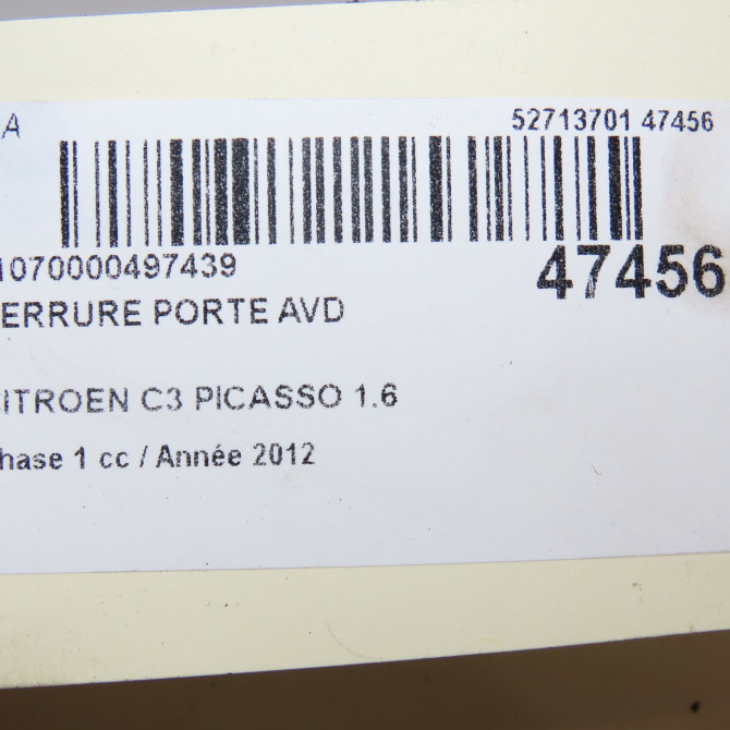 Serrure porte avd occasion CITROEN C3 PICASSO Phase 1 02-2009->08-2012 1.6 HDi 90ch 9136FH 7
