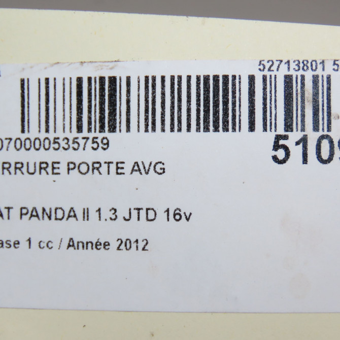 Serrure porte avg occasion FIAT PANDA II Phase 1 09-2003->12-2012 1.3 JTD 16v 75ch 51917886 8