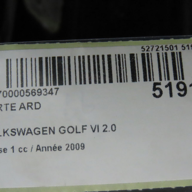 Porte arrière droite occasion VOLKSWAGEN GOLF VI Phase 1 10-2008->04-2013 2.0 TDI 140ch 5K6833056K 4
