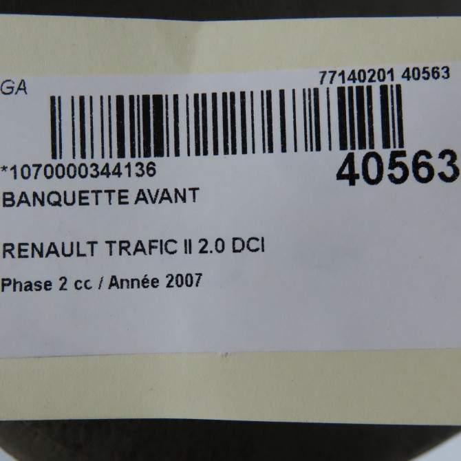 Banquette avant occasion RENAULT TRAFIC II Phase 2 08-2006->... 2.0 DCI 115ch 6
