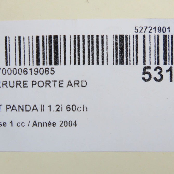 Serrure porte ard occasion FIAT PANDA II Phase 1 09-2003->12-2012 1.2i 60ch 51917892 6