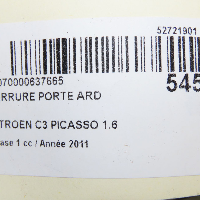 Serrure porte ard occasion CITROEN C3 PICASSO Phase 1 02-2009->08-2012 1.6 HDi 90ch 9810209180 7